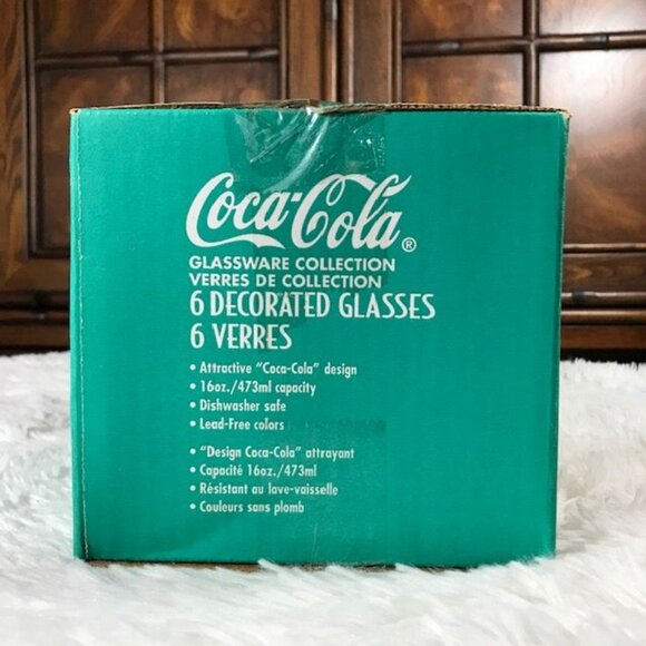 NWOT Set of 6 Vintage Coca-Cola 'Cubs and Seal' Decorated 16oz Glasses Set - Picture 12 of 16